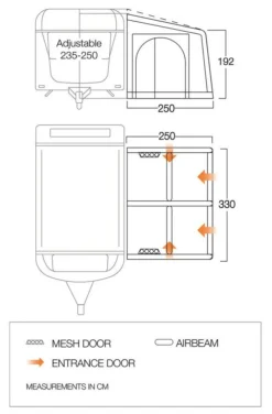 Vango Balletto Air 330 Elements ProShield Caravan Awning (2023) -Vango Camping balletto 330 floorplan