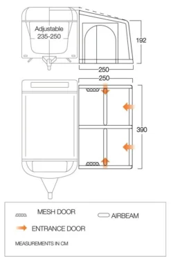 Vango Balletto Air 390 Elements ProShield Caravan Awning (2023) -Vango Camping balletto 390 floorplan