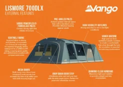 Vango Lismore 700DLX Poled Tent Package (2023) -Vango Camping lismore 700dlx infographic