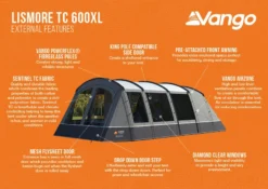 Vango Lismore TC 600XL Poled Tent Package (2023) -Vango Camping lismore tc 600xl infographic