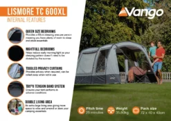 Vango Lismore TC 600XL Poled Tent Package (2023) -Vango Camping lismore tc 600xl infographic2
