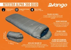 Vango Nitestar Alpha 300 Quad Sleeping Bag (FOG) -Vango Camping nitestar 300 infographic