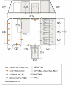 Vango Tahiti 850XL Air Tent (2023) -Vango Camping vango 2021 tents floorplan tahiti ii air 850xl hi